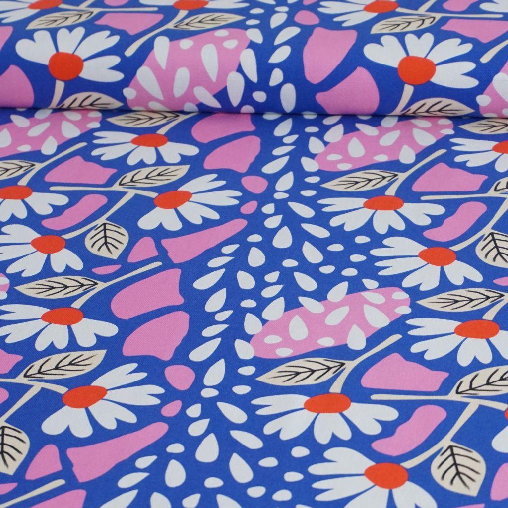 Dekostoff Canvas abstrakte Blüten weiß blau rosa